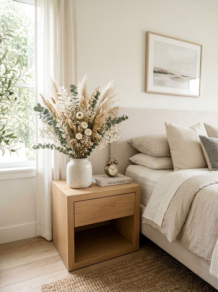 Dried Flower Bouquet - 30 bohemian beige bedroom ideas