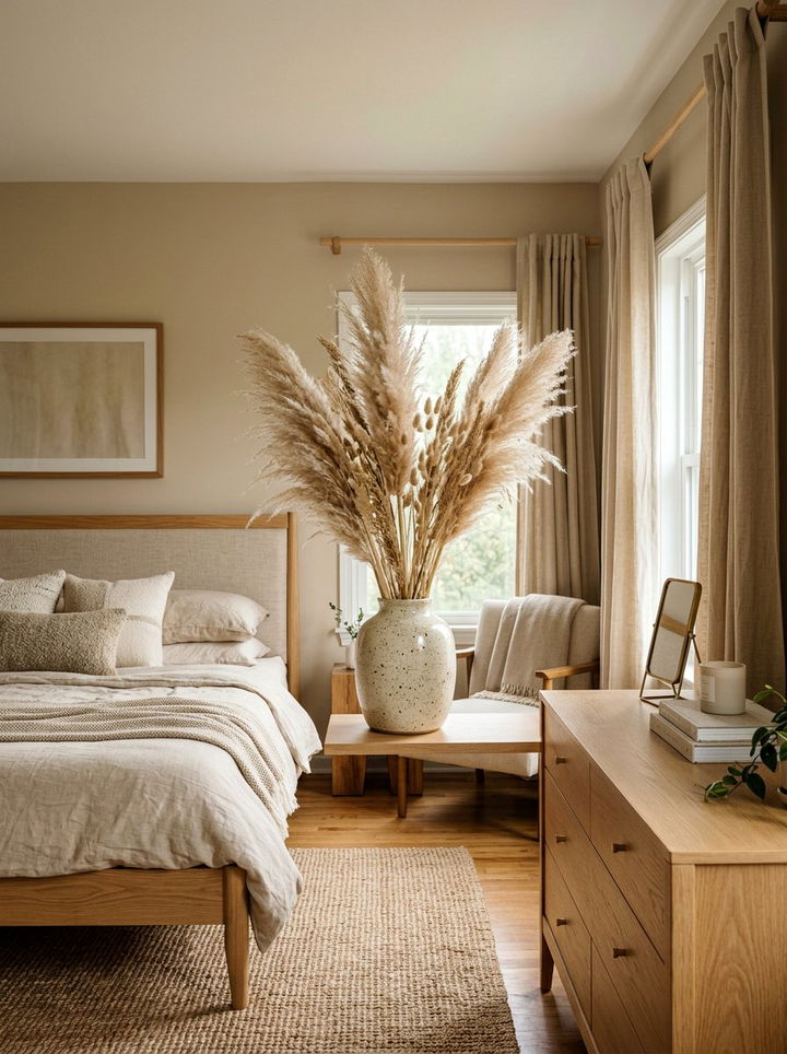 Dried Grass Arrangement - 30 farmhouse beige bedroom ideas
