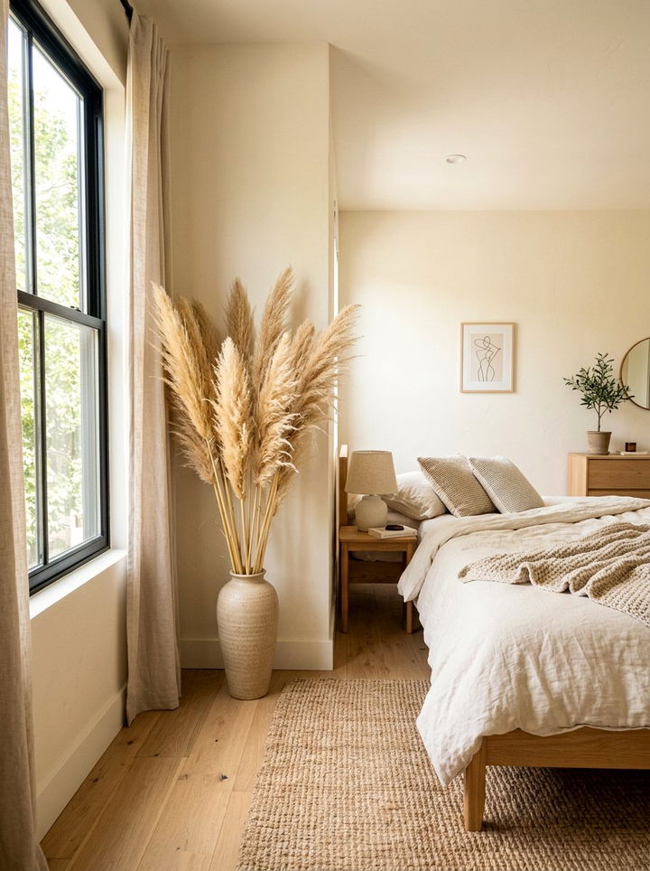 Dried Pampas Grass - 30 warm toned bedroom ideas