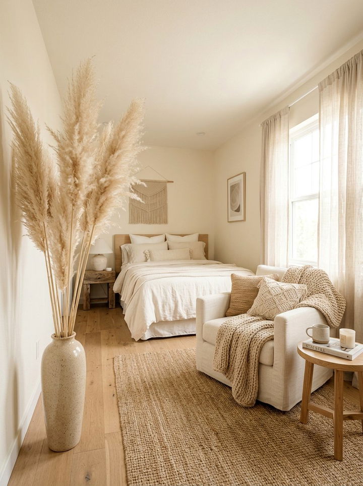 Dried Pampas Grass Decor - 30 soft minimalist bedroom ideas