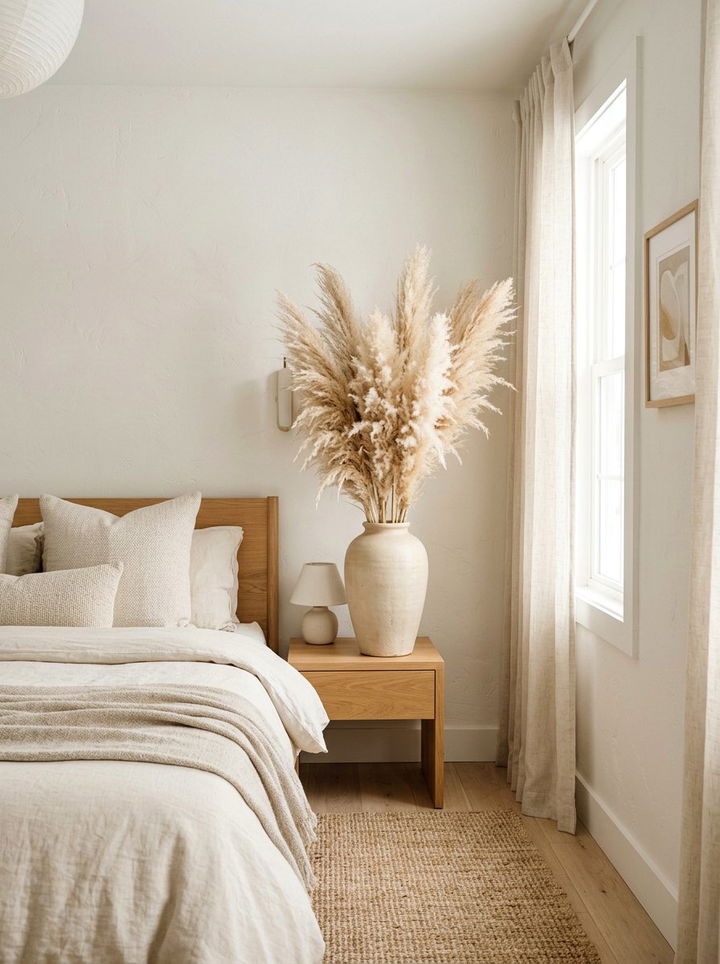 Dried Pampas Grass Decor - 30 warm minimalist bedroom ideas