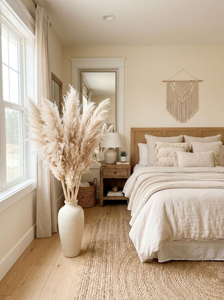 Dried Pampas Grass Decor - 30 bohemian cream bedroom ideas