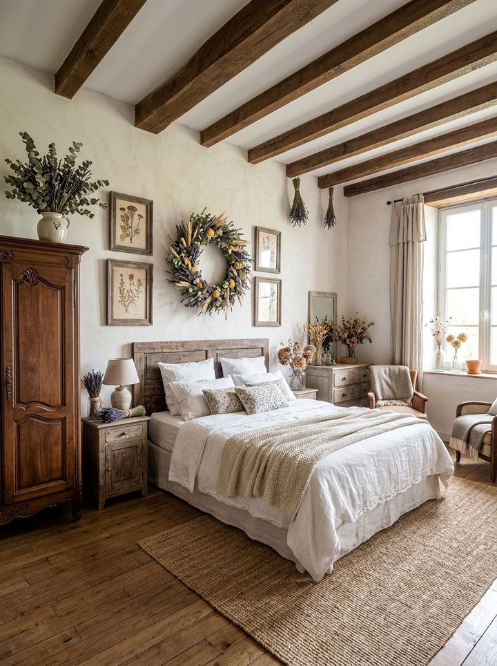 Dried flower French bedroom - 30 French shabby chic bedroom ideas