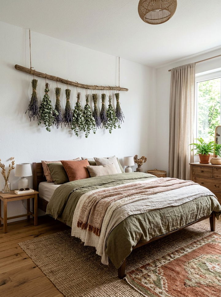 Dried flower wall decor - 30 cottage core bedroom ideas