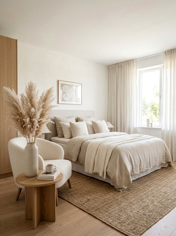 Dried pampas grass - 30 cozy texture bedroom ideas