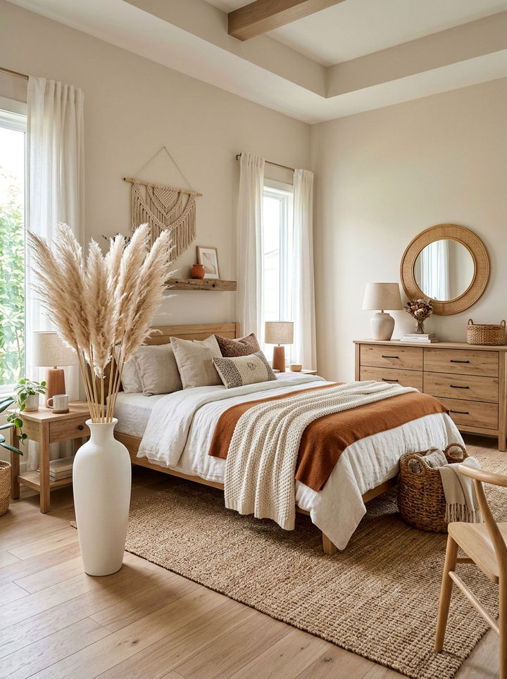Dried pampas grass decor - 30 rustic white bedroom ideas
