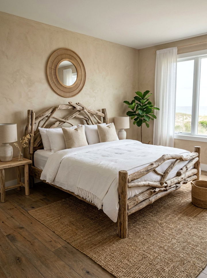 Driftwood Bed Frame - 30 nautical bedroom ideas
