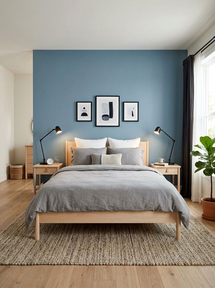 Dusty Blue Accent Wall - 30 scandinavian blue bedroom ideas