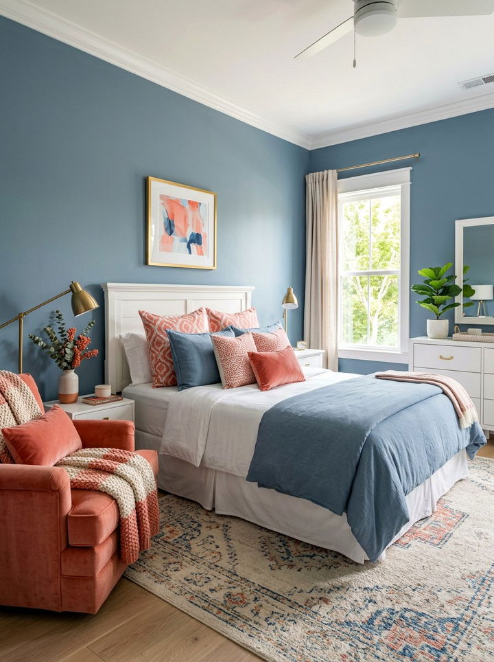 Dusty Blue And Coral Bedroom - 30 orange and blue bedroom color combo