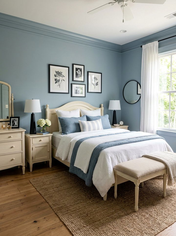 Dusty Blue Bedroom - 30 blue and white bedroom ideas