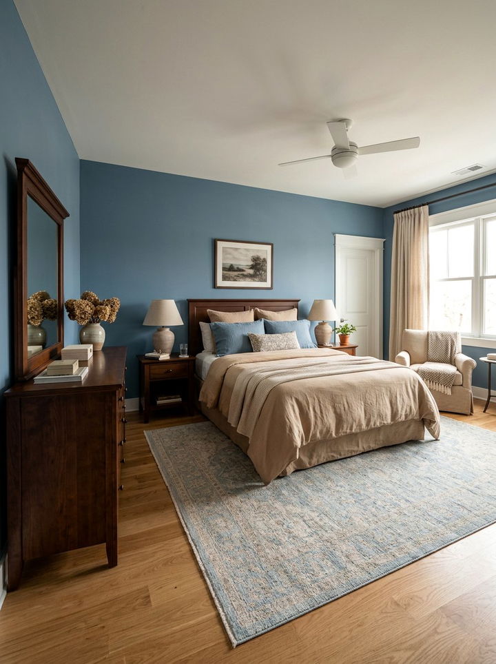 Dusty Blue Beige Brown Bedroom - 30 tricolor bedroom ideas