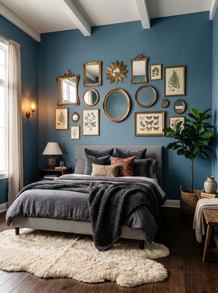 Dusty Blue Bohemian Wall - 30 bohemian blue bedroom ideas