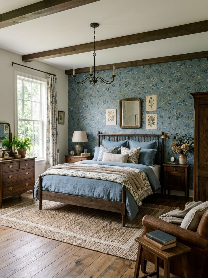 Dusty Blue Floral Bedroom - 30 rustic blue bedroom ideas