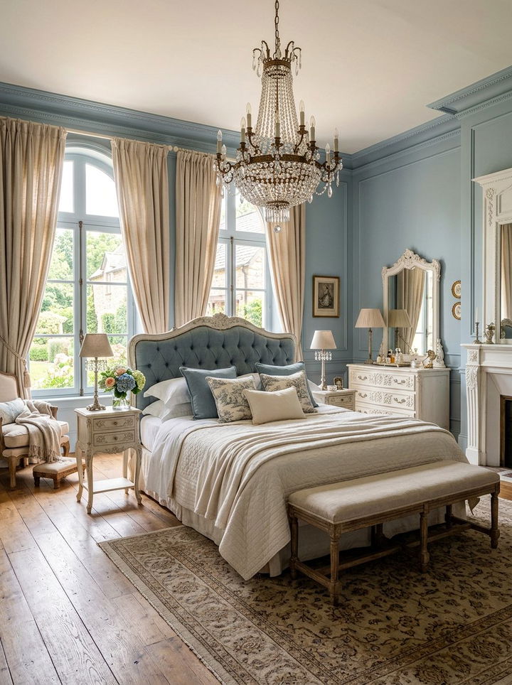 Dusty Blue French Country Bedroom - 30 farmhouse blue bedroom ideas