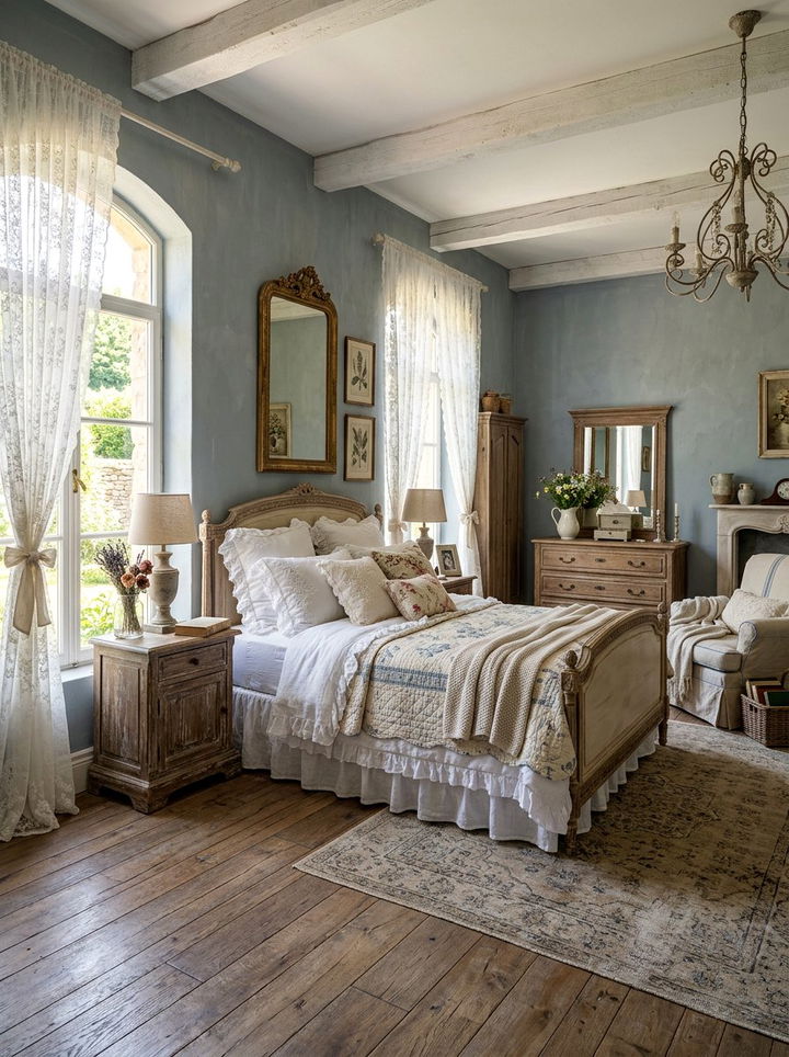Dusty Blue French Country Bedroom - 30 cool blue bedroom ideas