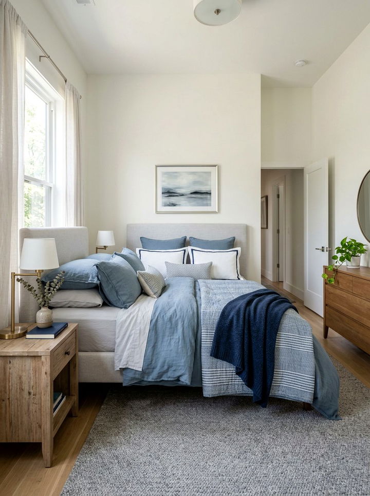 Dusty Blue Layered Bedding - 30 bedroom bedding ideas