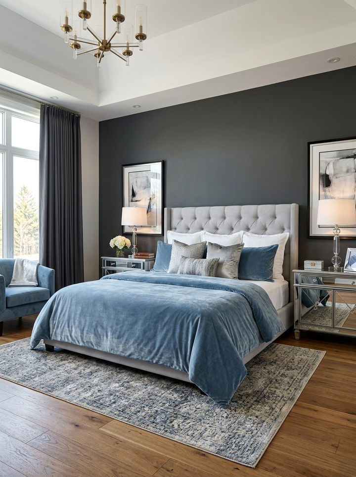 Dusty Blue Velvet Duvet - 30 bedroom blue bedding ideas