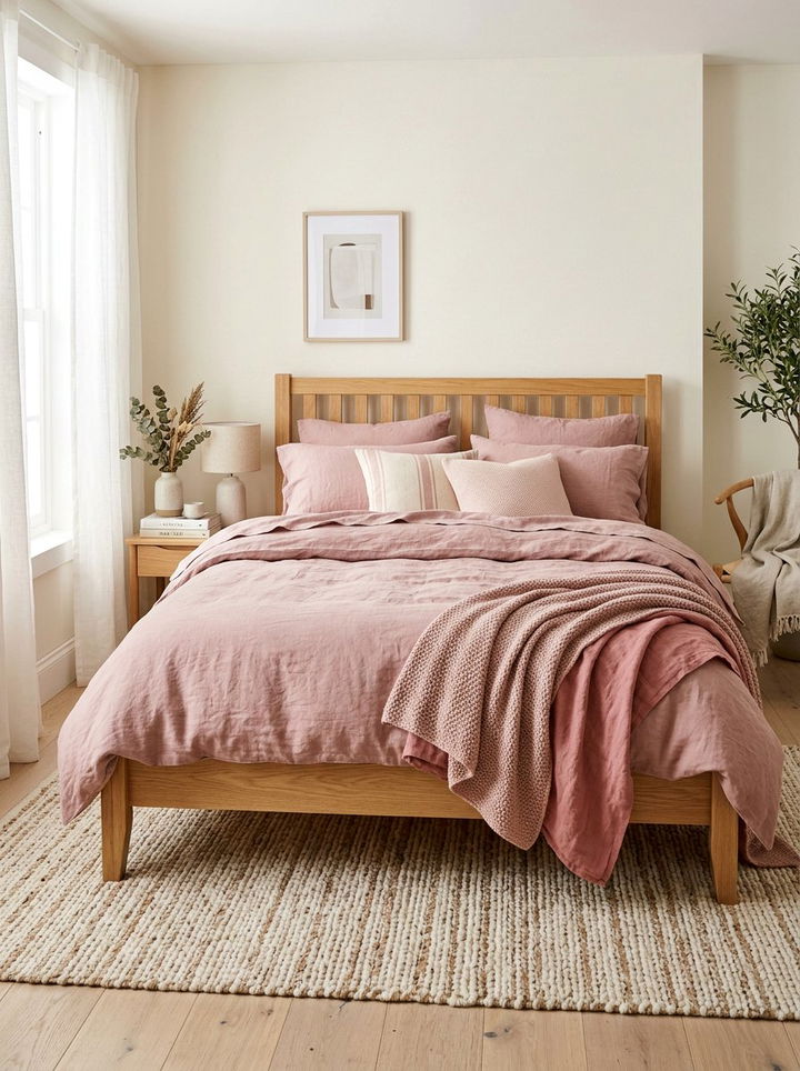 Dusty Pink Linen Bedding - 30 millennial pink bedroom ideas