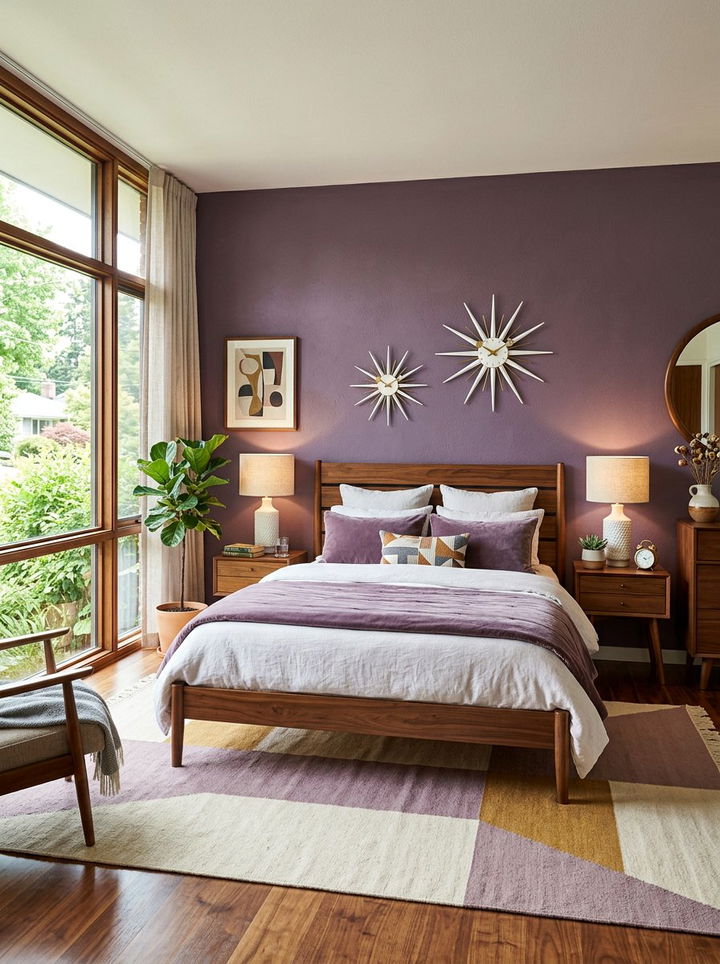 Dusty Purple Mid Century Bedroom - 30 purple and white bedroom ideas
