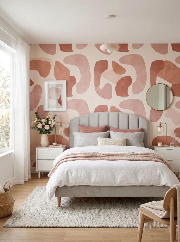 Dusty Rose Abstract Shape Wallpaper - 30 bedroom minimalist wallpapers