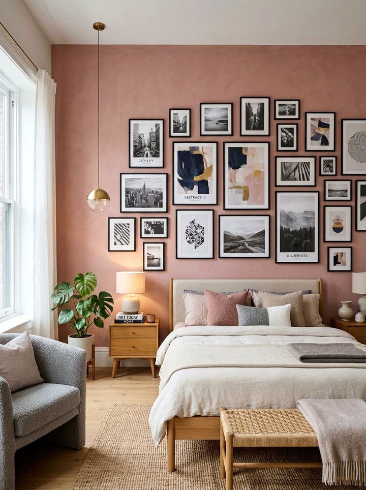 Dusty Rose Accent Wall With Gallery Art - 30 dusty rose accent wall bedroom