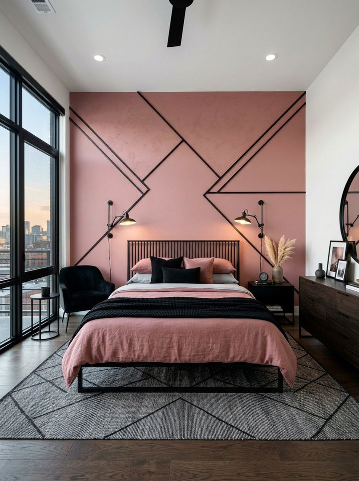 Dusty Rose And Black Modern Bedroom - 30 dusty rose accent wall bedroom