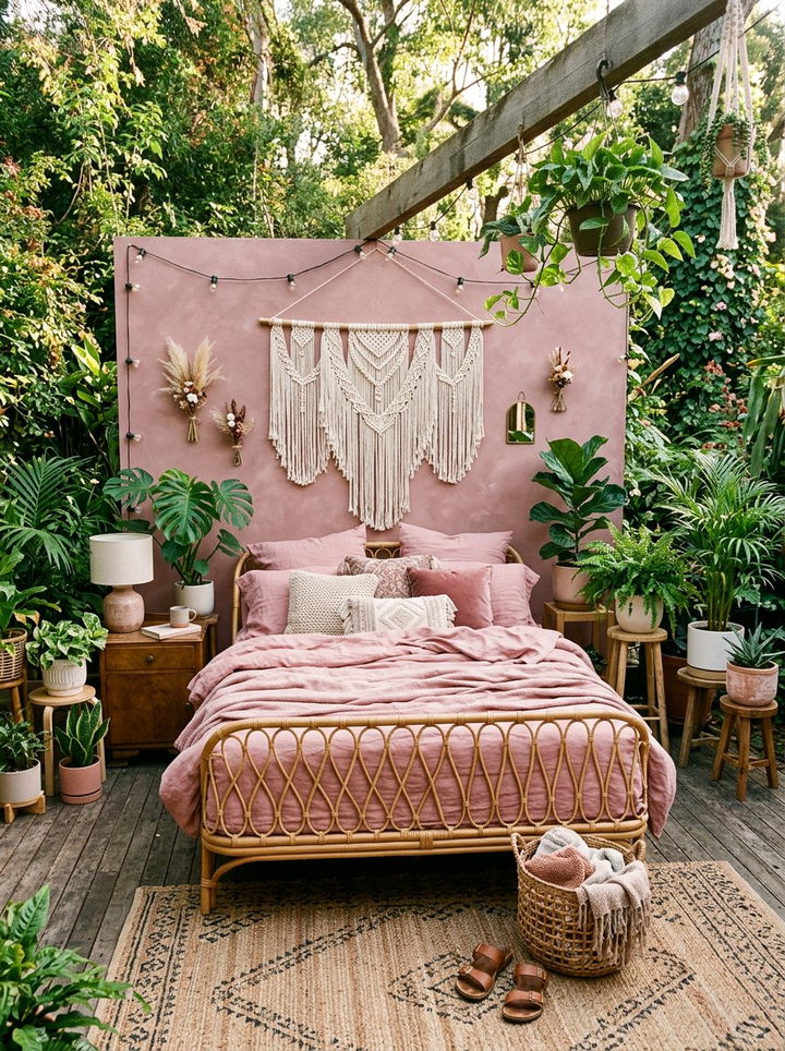 Dusty Rose Boho Bedroom - 30 pastel pink bedroom ideas