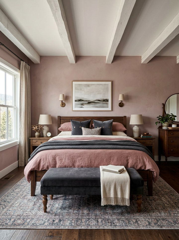 Dusty Rose Farmhouse Bedroom - 30 farmhouse bedroom color ideas