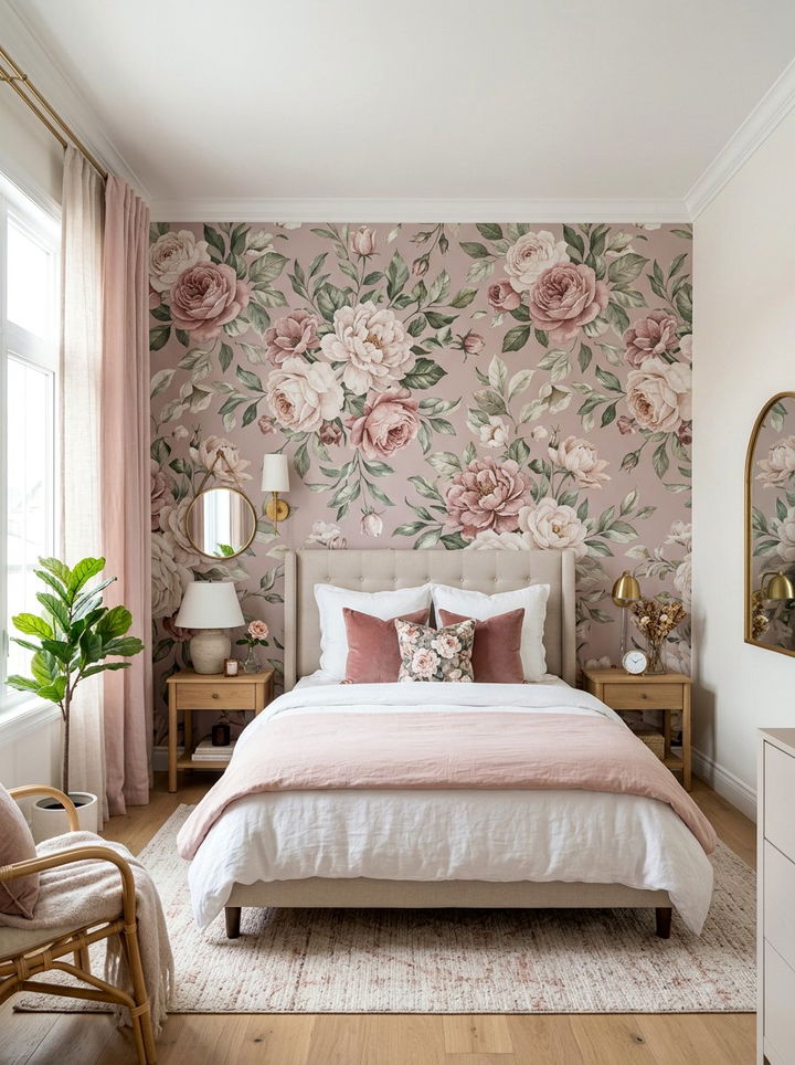 Dusty Rose Floral Wallpaper Accent Wall - 30 dusty rose accent wall bedroom