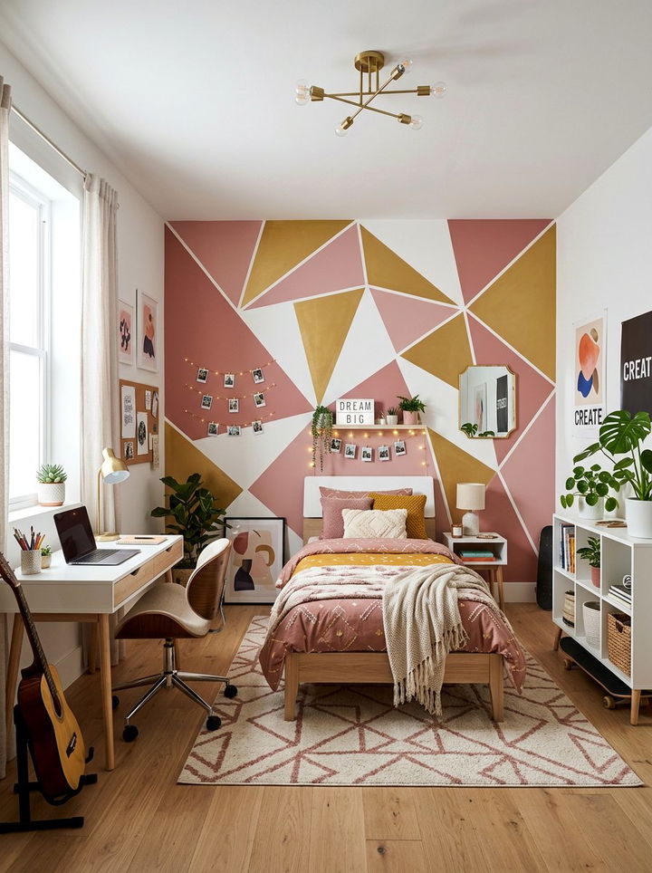 Dusty Rose Geometric Paint Wall - 30 dusty rose accent wall bedroom