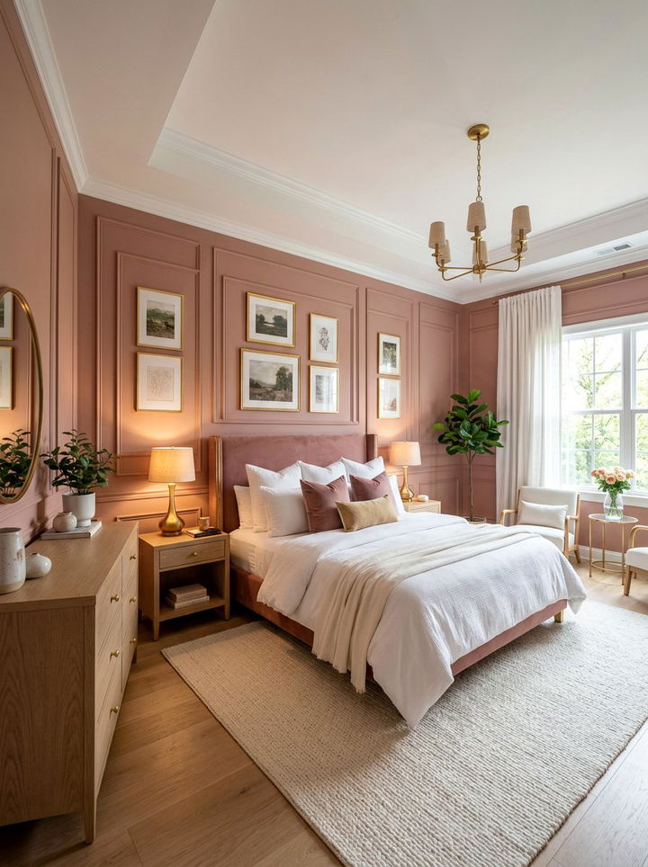 Dusty Rose Picture Frame Molding - 30 bedroom wainscoting ideas