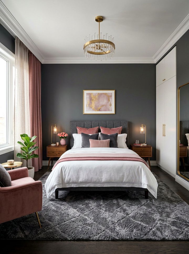 Dusty Rose and Charcoal Bedroom - 30 bedroom color schemes