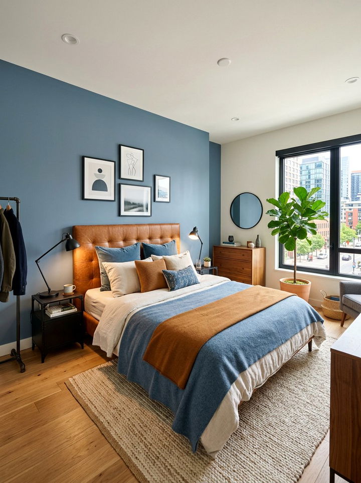 Dusty blue and caramel bedroom - 30 blue and brown bedroom color combo