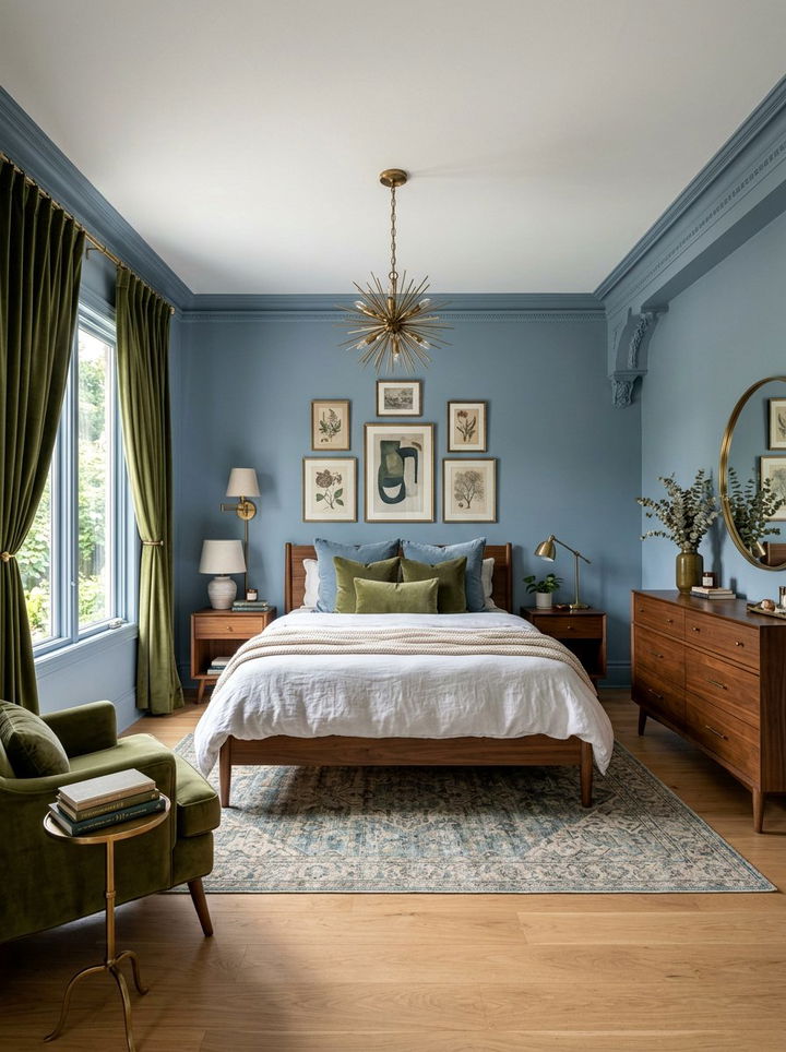 Dusty blue and olive green bedroom - 30 blue and green bedroom ideas