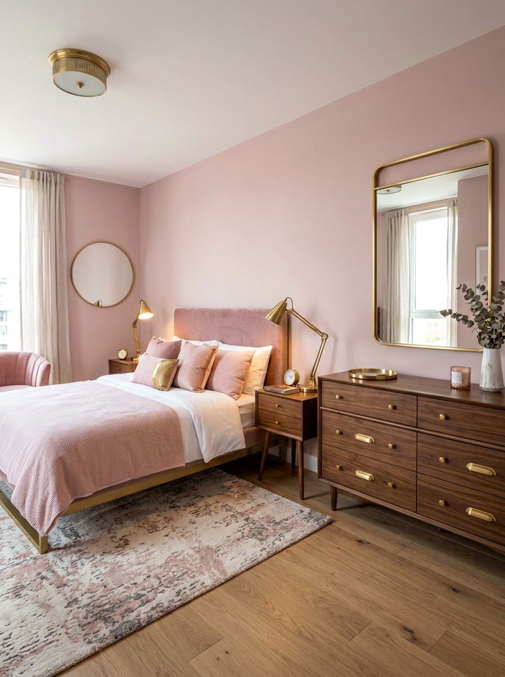 Dusty pink and brass bedroom - 30 dusty pink bedroom ideas