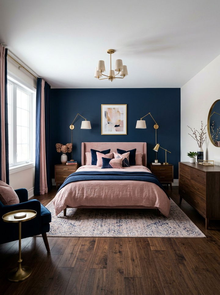 Dusty pink and navy bedroom - 30 dusty pink bedroom ideas
