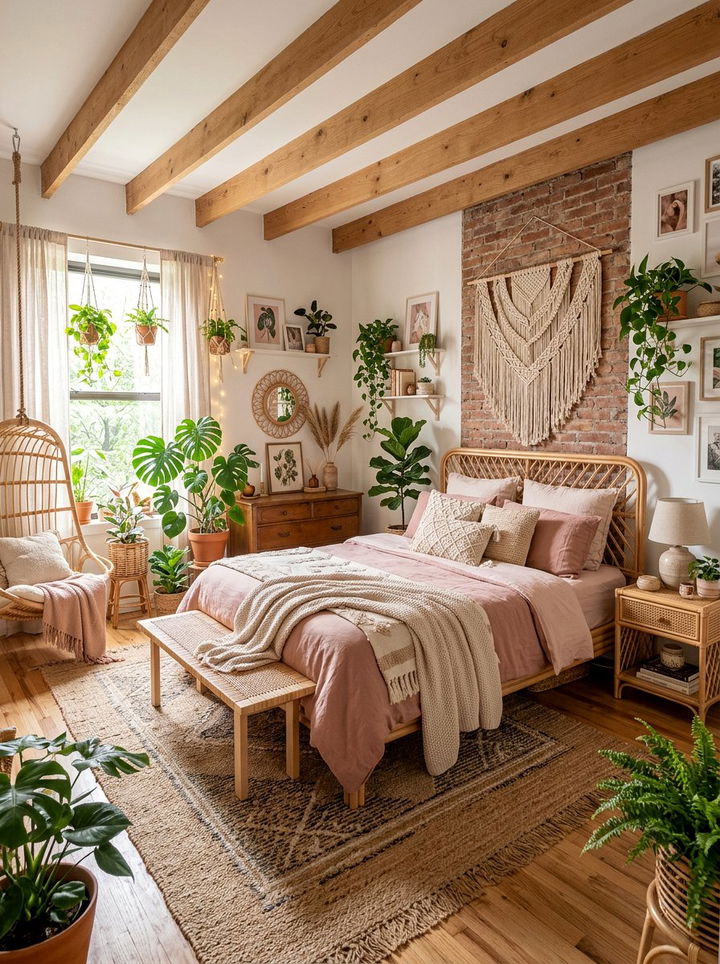 Dusty pink boho bedroom - 30 dusty pink bedroom ideas