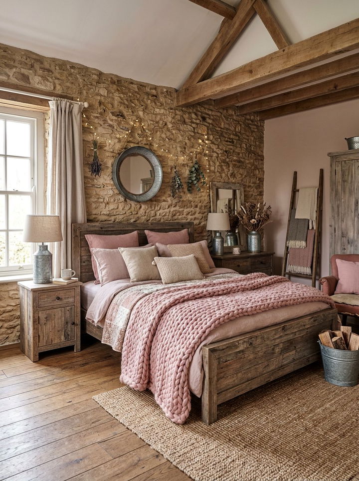 Dusty pink rustic bedroom - 30 dusty pink bedroom ideas