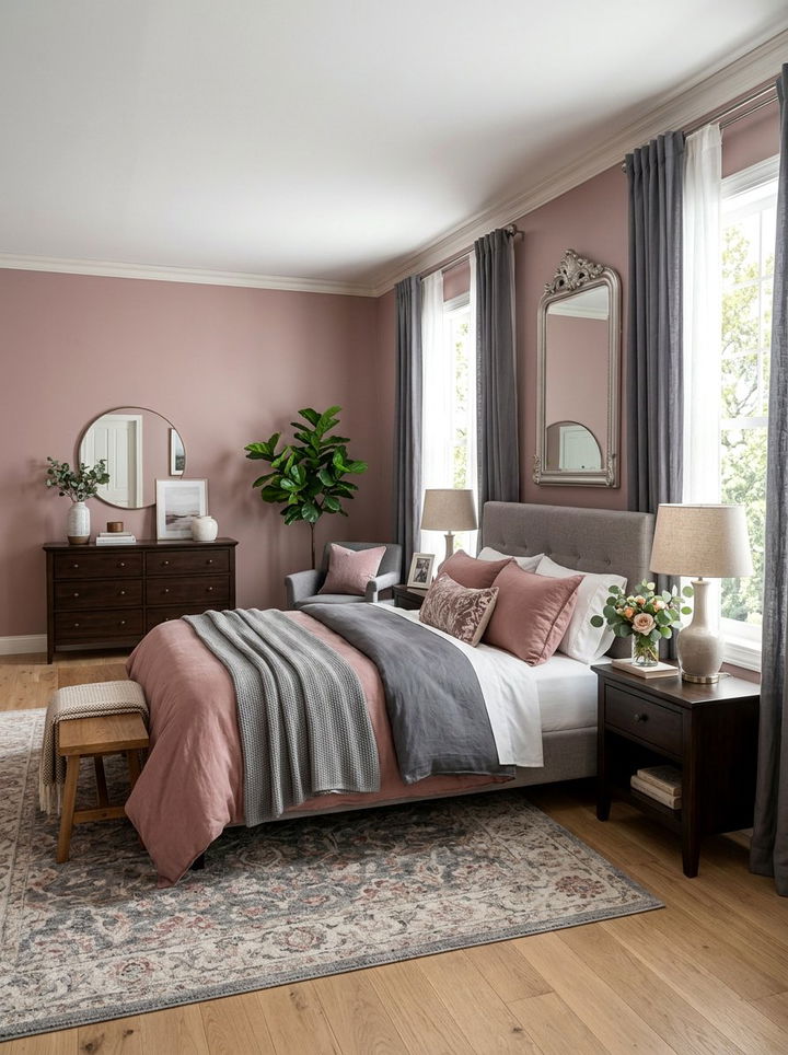 Dusty rose and gray bedroom - 30 two tone bedroom ideas