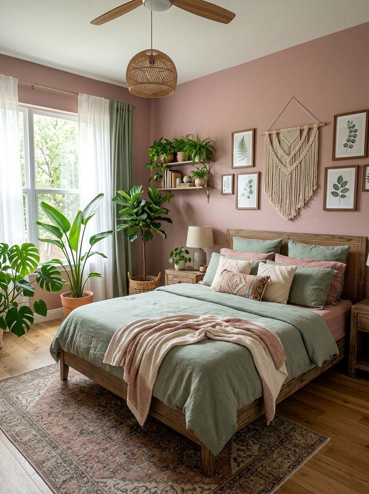 Dusty rose and sage green bedroom - 30 sunset inspired bedroom color ideas