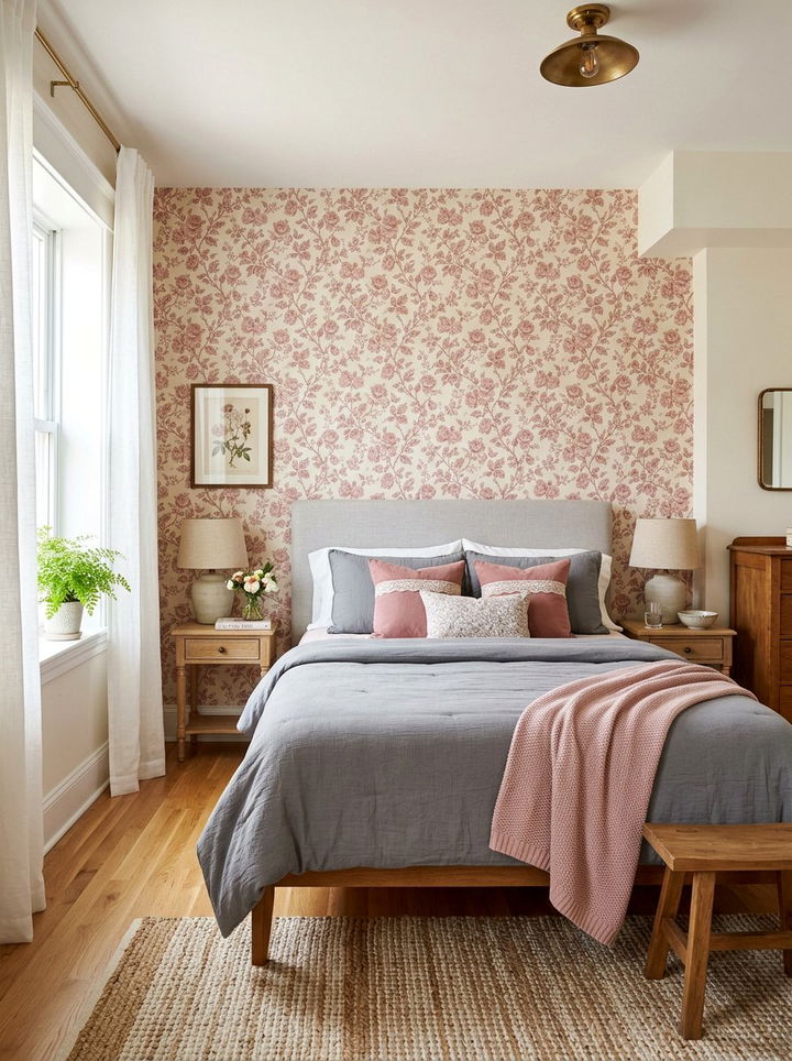 Dusty rose floral wallpaper - 30 dusty rose and gray bedroom ideas