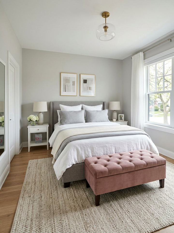Dusty rose upholstered ottoman - 30 dusty rose and gray bedroom ideas