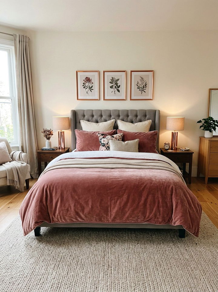 Dusty rose velvet bedding - 30 bedroom velvet bedding ideas