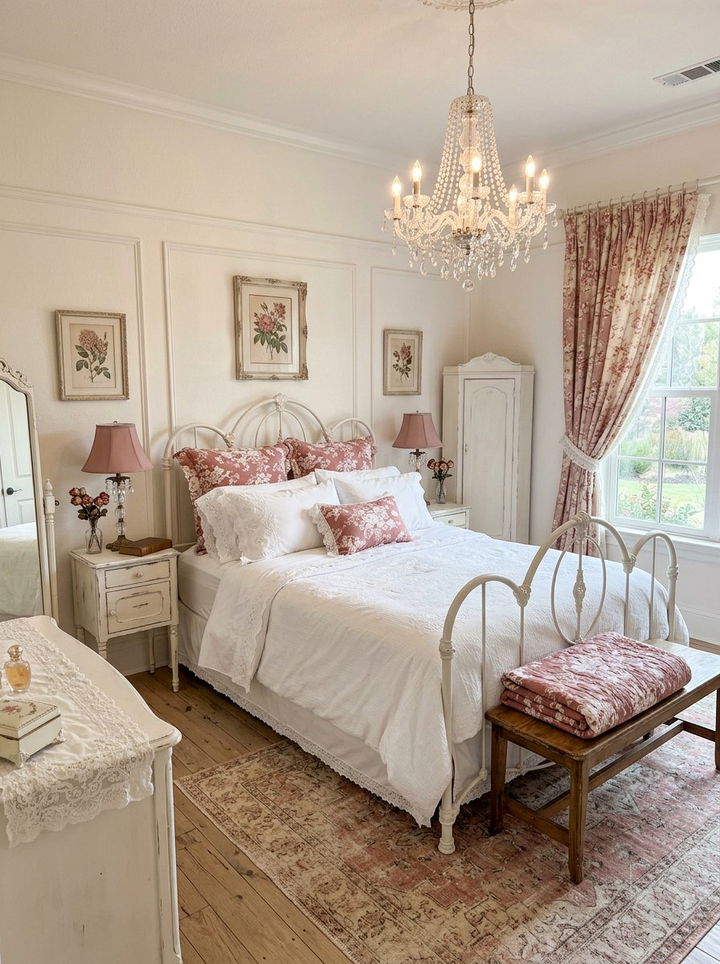 Dusty rose white vintage bedroom - 30 pinkish white bedroom ideas