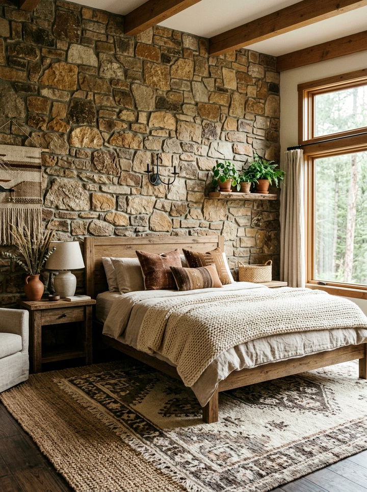 Earth Tone Stone - 30 bedroom stone wall ideas
