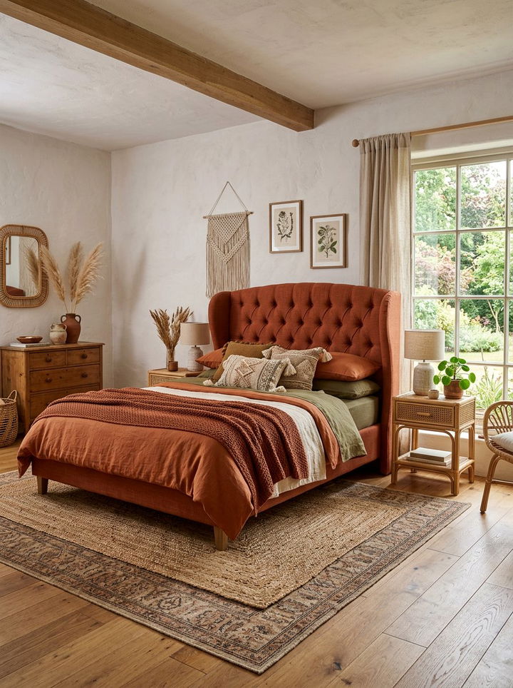 Earth Tone Wingback Bed - 30 bedroom wingback headboards