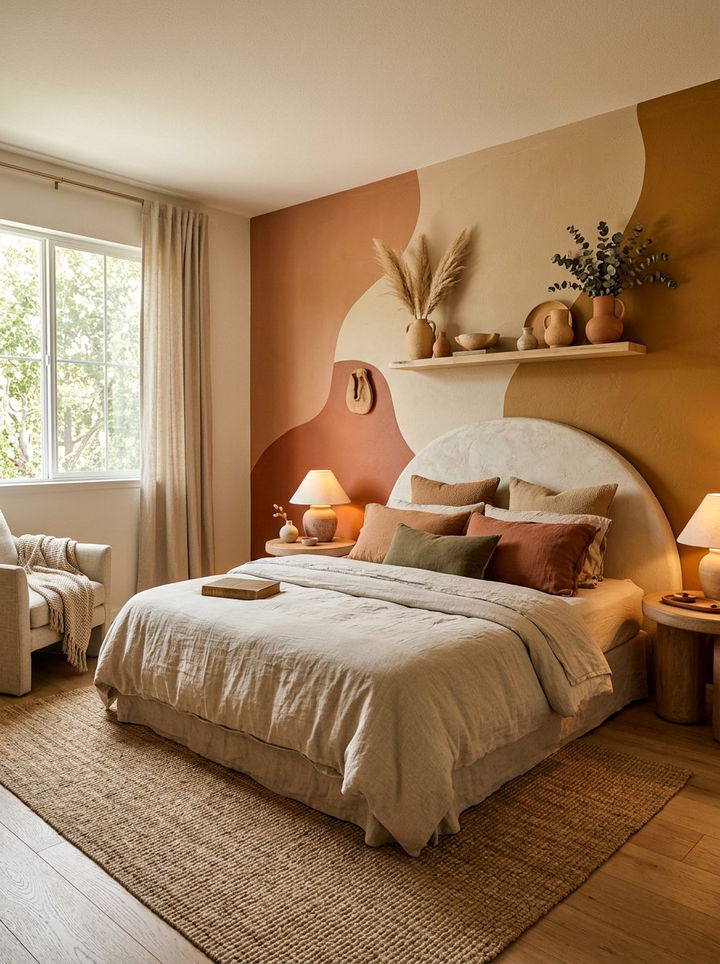 Earth tone color blocking - 30 bedroom color blocking ideas