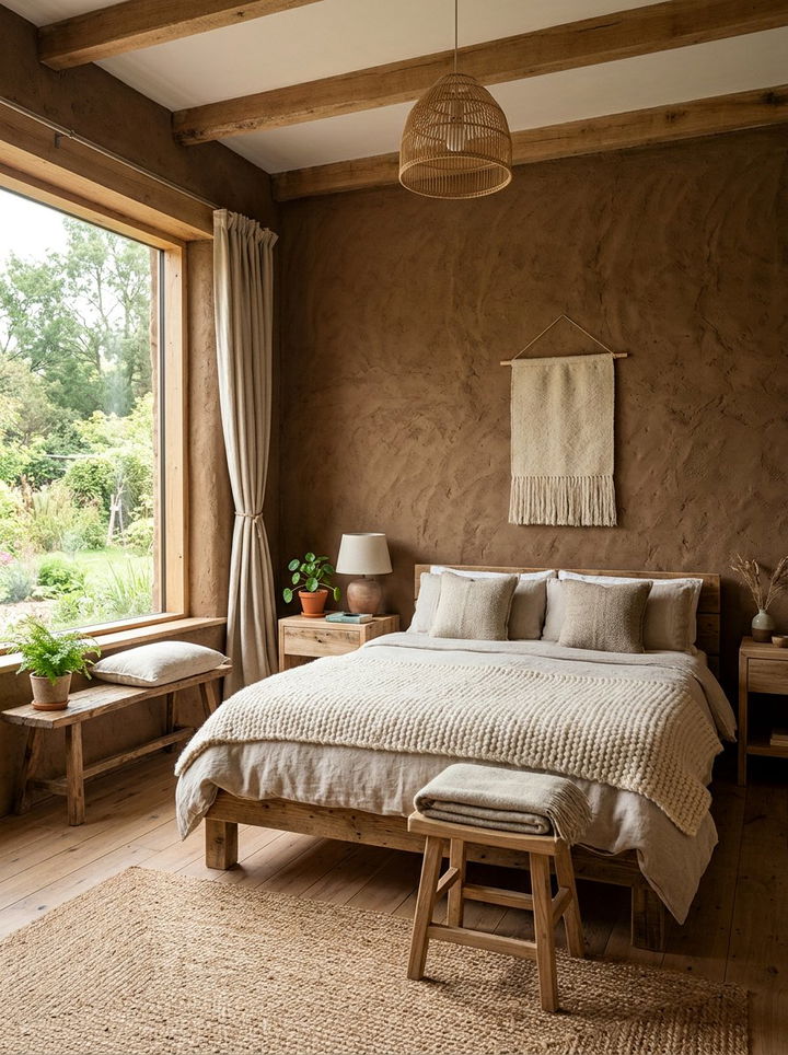 Earthy Brown Clay Walls - 30 warm brown bedroom ideas