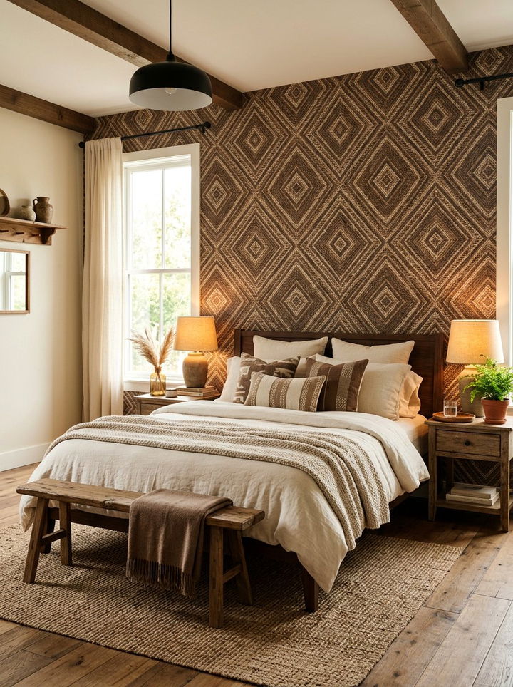 Earthy Brown Geometric Wallpaper - 30 bedroom geometric wallpapers