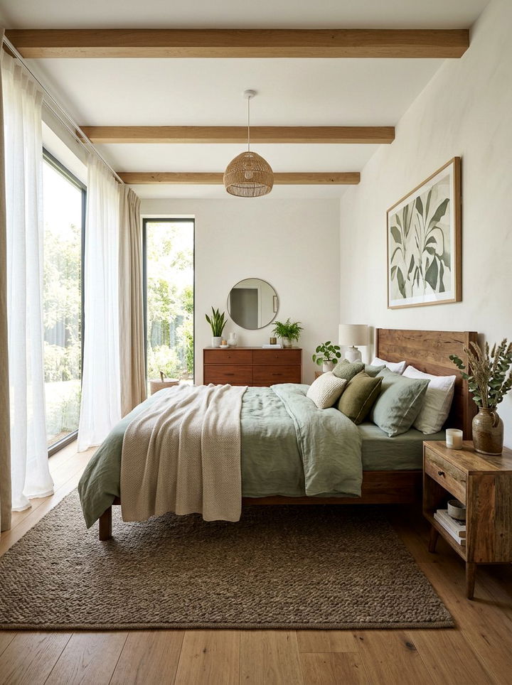 Earthy Brown Sage White Bedroom - 30 tricolor bedroom ideas